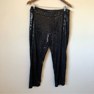 Katherine Barclay Full Sequin High Rise Waist Crop Ankle Leggings Pants Black